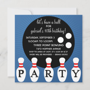 Ocean Blue Pin Party Bowling Birthday Party Invitation