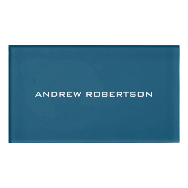Ocean Blue Plain Elegant Contemporary Unique Name Tag (Front)
