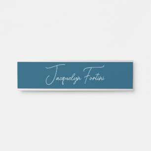 Ocean Blue Plain Elegant Minimalist Calligraphy Door Sign
