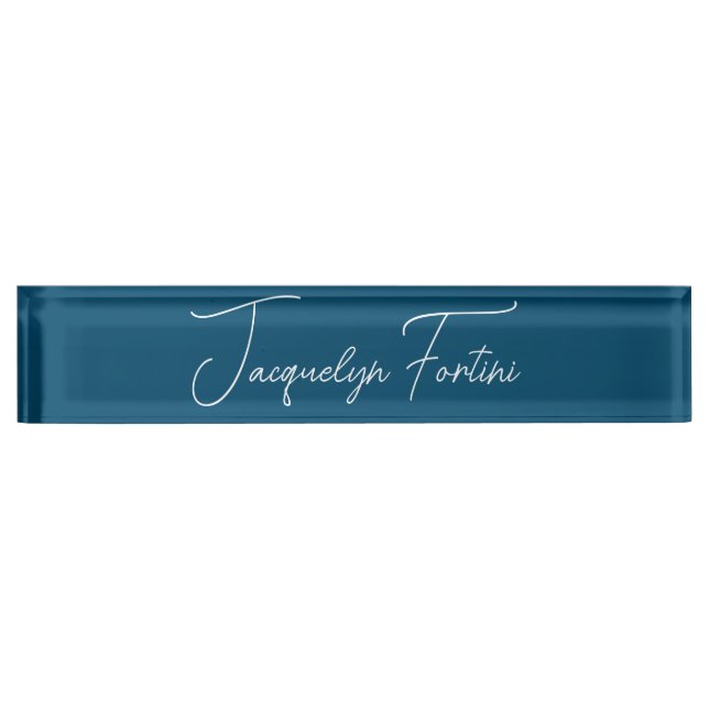 Ocean Blue Plain Elegant Minimalist Calligraphy Nameplate (Front)