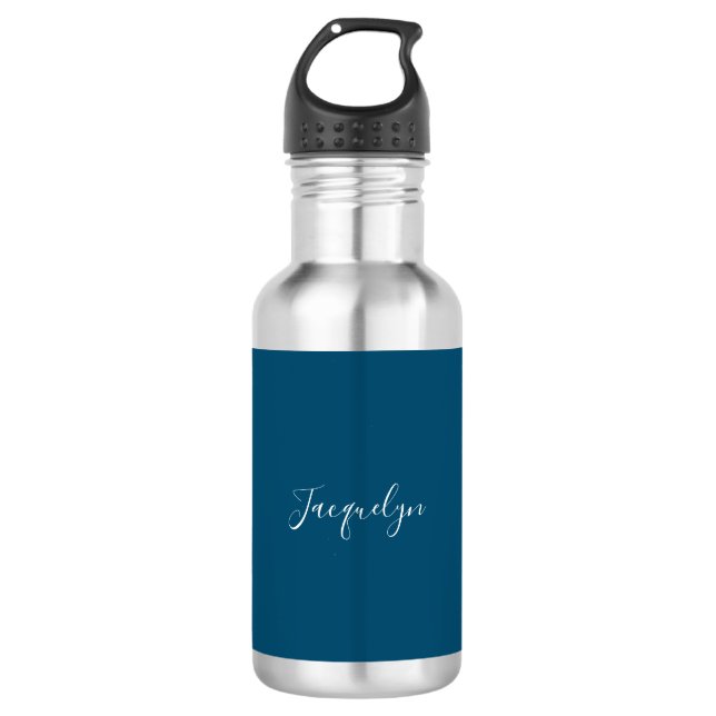 Ocean Blue Plain Elegant Modern Calligraphy Name 710 Ml Water Bottle (Front)