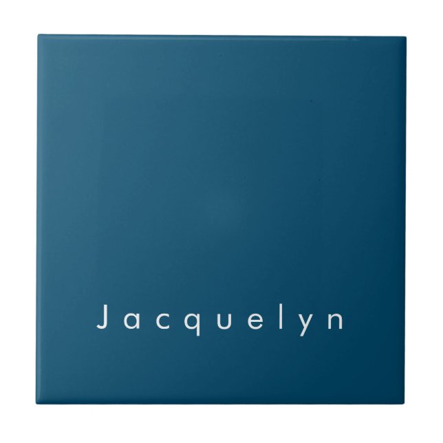 Ocean Blue Plain Elegant Modern Minimalist Name Ceramic Tile (Front)