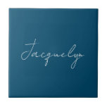 Ocean Blue Plain Elegant Modern Minimalist Name Ceramic Tile<br><div class="desc">Represent yourself with this modern,  elegant design. This template can be customised to meet all professional occupations.</div>