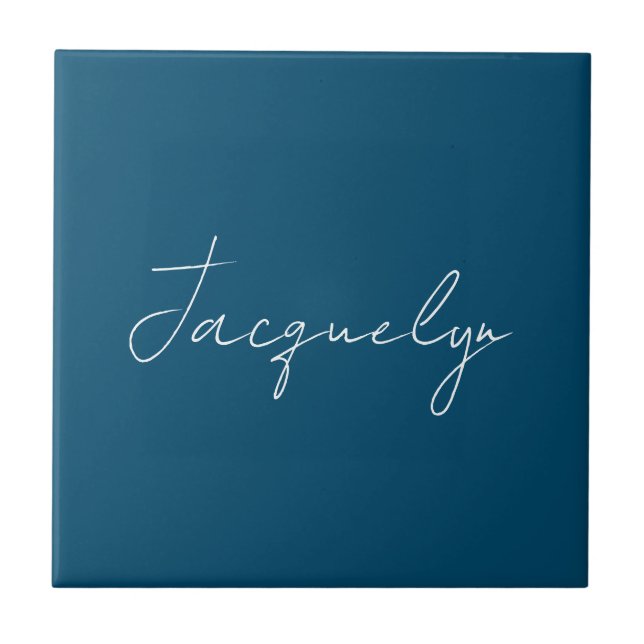 Ocean Blue Plain Elegant Modern Minimalist Name Ceramic Tile (Front)