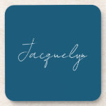 Ocean Blue Plain Elegant Modern Minimalist Name Coaster<br><div class="desc">Represent yourself with this modern,  elegant design. This template can be customised to meet all professional occupations.</div>