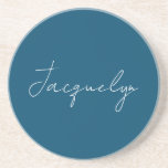 Ocean Blue Plain Elegant Modern Minimalist Name Coaster<br><div class="desc">Represent yourself with this modern,  elegant design. This template can be customised to meet all professional occupations.</div>