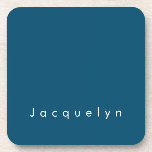 Ocean Blue Plain Elegant Modern Minimalist Name Coaster
