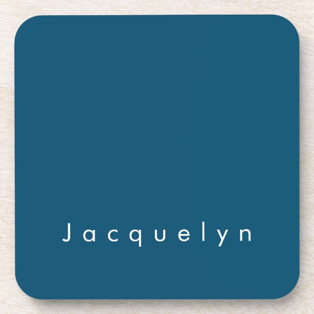 Ocean Blue Plain Elegant Modern Minimalist Name Coaster (Front)