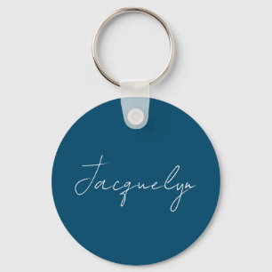 Ocean Blue Plain Elegant Modern Minimalist Name Key Ring