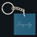 Ocean Blue Plain Elegant Modern Minimalist Name Key Ring<br><div class="desc">Represent yourself with this modern,  elegant design. This template can be customised to meet all professional occupations.</div>