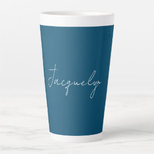 Ocean Blue Plain Elegant Modern Minimalist Name Latte Mug