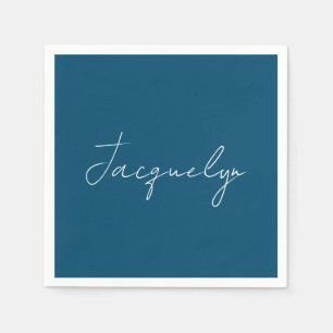 Ocean Blue Plain Elegant Modern Minimalist Name Napkin