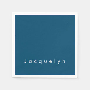 Ocean Blue Plain Elegant Modern Minimalist Name Napkin