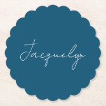 Ocean Blue Plain Elegant Modern Minimalist Name Paper Coaster<br><div class="desc">Represent yourself with this modern,  elegant design. This template can be customised to meet all professional occupations.</div>