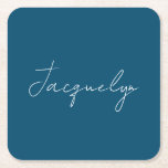 Ocean Blue Plain Elegant Modern Minimalist Name Square Paper Coaster<br><div class="desc">Represent yourself with this modern,  elegant design. This template can be customised to meet all professional occupations.</div>
