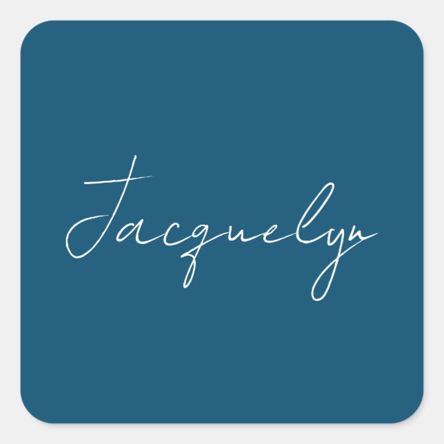 Ocean Blue Plain Elegant Modern Minimalist Name Square Sticker (Front)