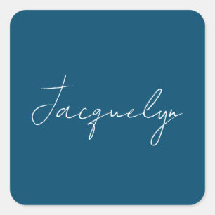 Ocean Blue Plain Elegant Modern Minimalist Name Square Sticker