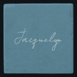 Ocean Blue Plain Elegant Modern Minimalist Name Stone Coaster<br><div class="desc">Represent yourself with this modern,  elegant design. This template can be customised to meet all professional occupations.</div>