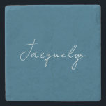 Ocean Blue Plain Elegant Modern Minimalist Name Stone Coaster<br><div class="desc">Represent yourself with this modern,  elegant design. This template can be customised to meet all professional occupations.</div>