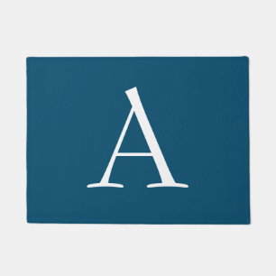 Ocean Blue Plain Elegant Modern Monogram Initial Doormat