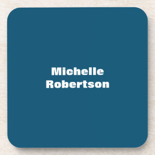 Ocean Blue Plain Minimalist Add Own Name Coaster