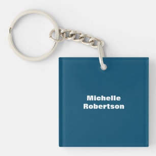 Ocean Blue Plain Minimalist Add Own Name Key Ring