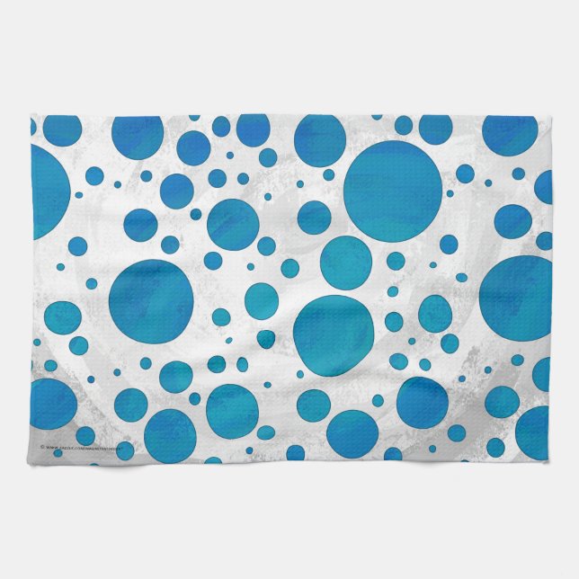 Ocean Blue Polka Dots Tea Towel (Horizontal)