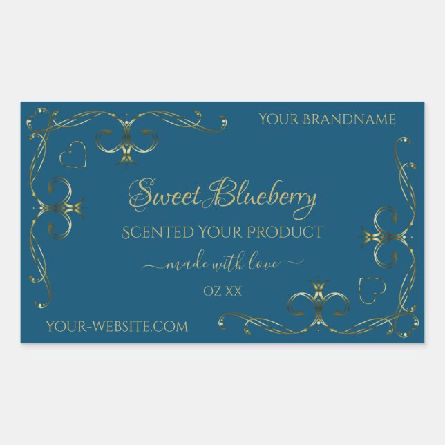 Ocean Blue Product Labels Decorated Gold Corners (Front)