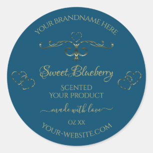 Ocean Blue Product Labels Decorated Gold Hearts