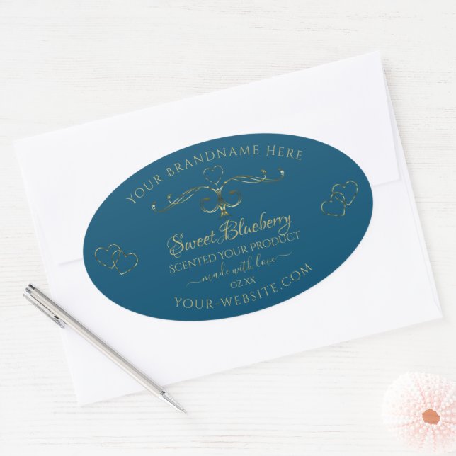 Ocean Blue Product Labels Decorated Gold Hearts (Envelope)