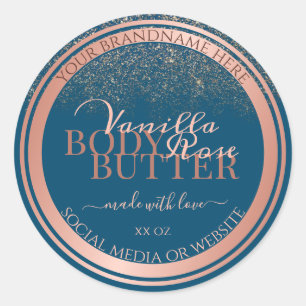 Ocean Blue Product Packaging Label Rose Gold Frame