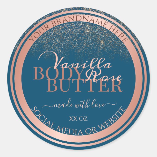 Ocean Blue Product Packaging Label Rose Gold Frame (Front)