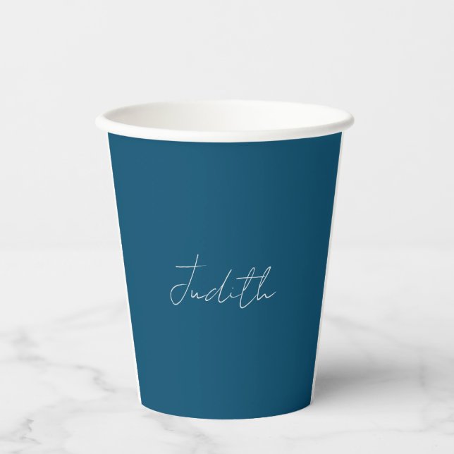 Ocean Blue Professional Calligraphy Add Name Paper Cups (Front)