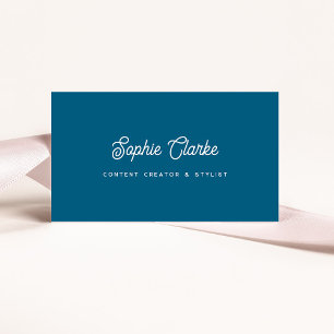 Ocean Blue Retro Script with QR Code Business Card