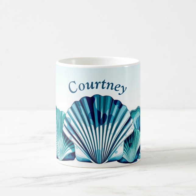 Ocean Blue Scallop Border Coffee Mug (Center)