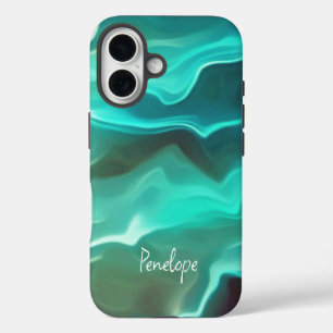 Ocean Blue Sea Waves Abstract with Your Name iPhone 16 Case