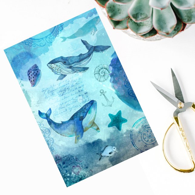 Ocean Blue Seascape with Whales Tissue Paper (Creator Uploaded)