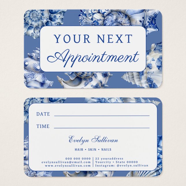 Ocean blue seashells appointment card (Front & Back)