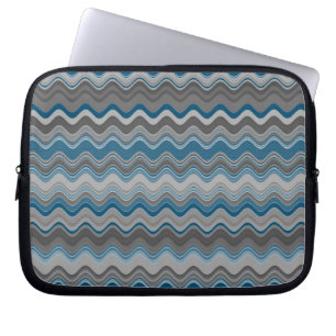 Ocean Blue Silver Grey Grey Wavy Zigzag Pattern Laptop Sleeve