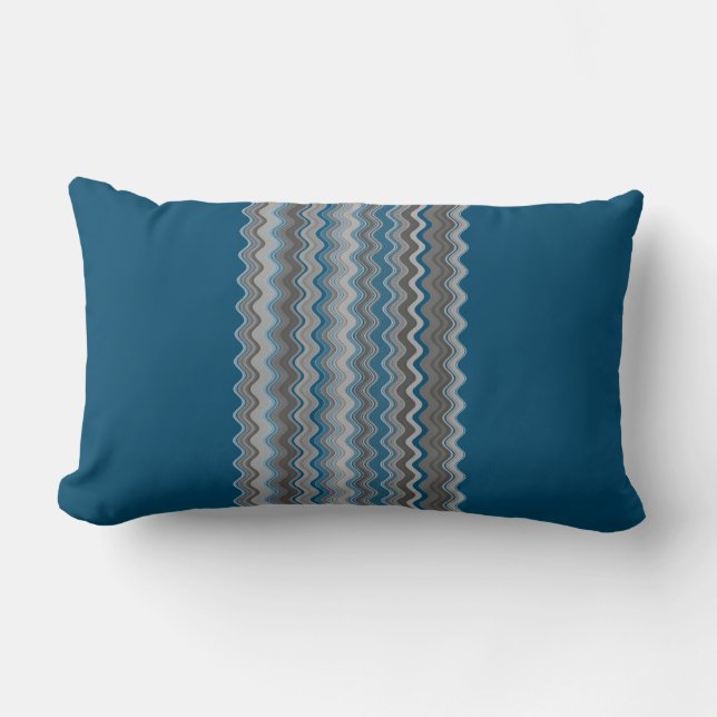 Ocean Blue Silver Grey Grey Wavy Zigzag Pattern Le Lumbar Cushion (Front)