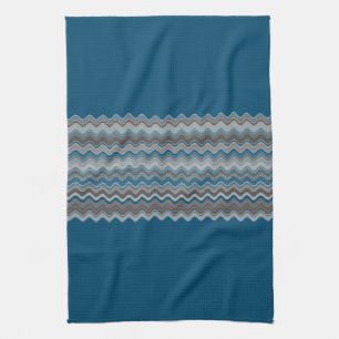 Ocean Blue Silver Grey Grey Wavy Zigzag Pattern Tea Towel