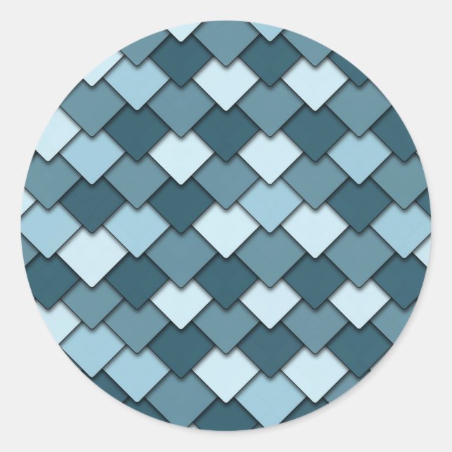 Ocean Blue Square and Diamond Pattern Classic Round Sticker (Front)