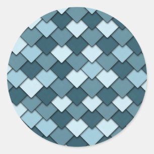 Ocean Blue Square and Diamond Pattern Classic Round Sticker