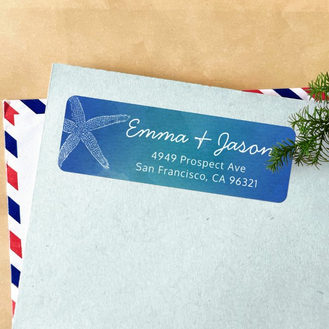 Ocean Blue Starfish Beach Return Address Label (Creator Uploaded)