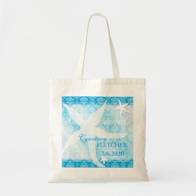 Ocean Blue Starfish Summer Bridesmaids Gift Tote Bag (Front)