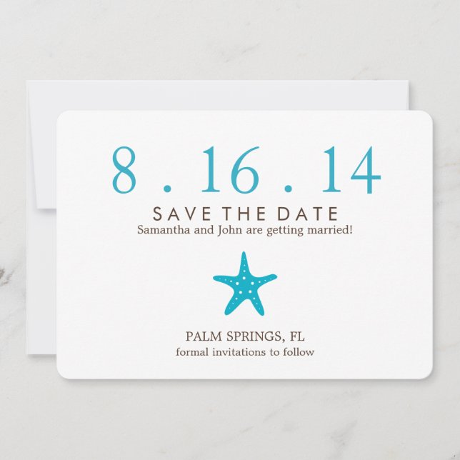 Ocean Blue Starfish Wedding Save the Date (Front)