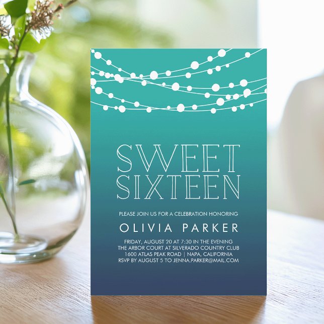 Ocean Blue String Lights Sweet Sixteen Invitation (Creator Uploaded)