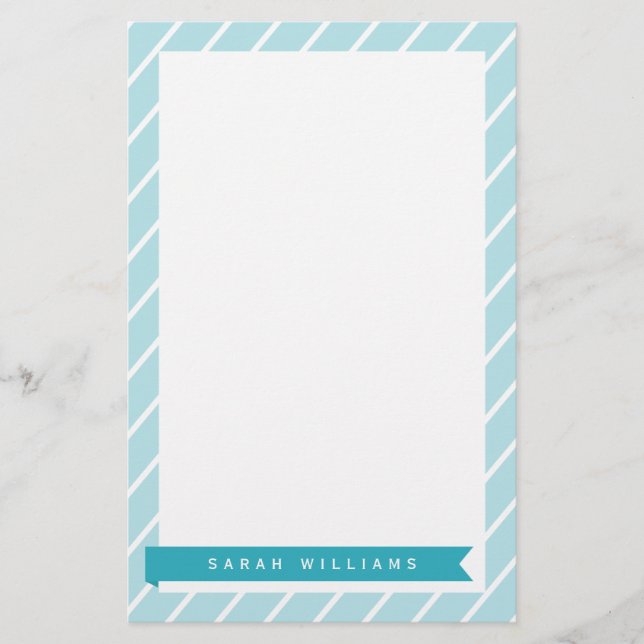 Ocean Blue Stripes Pattern Stationery (Front)