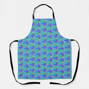 Ocean Blue Tie Dye Island Tribal Turtles Apron