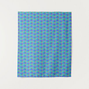 Ocean Blue Tie Dye Island Tribal Turtles Tapestry